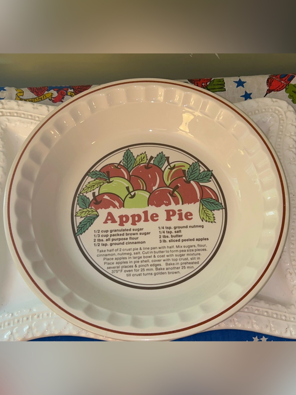 Vintage Sunnycraft Apple Pie Recipe Ceramic Pie Dish